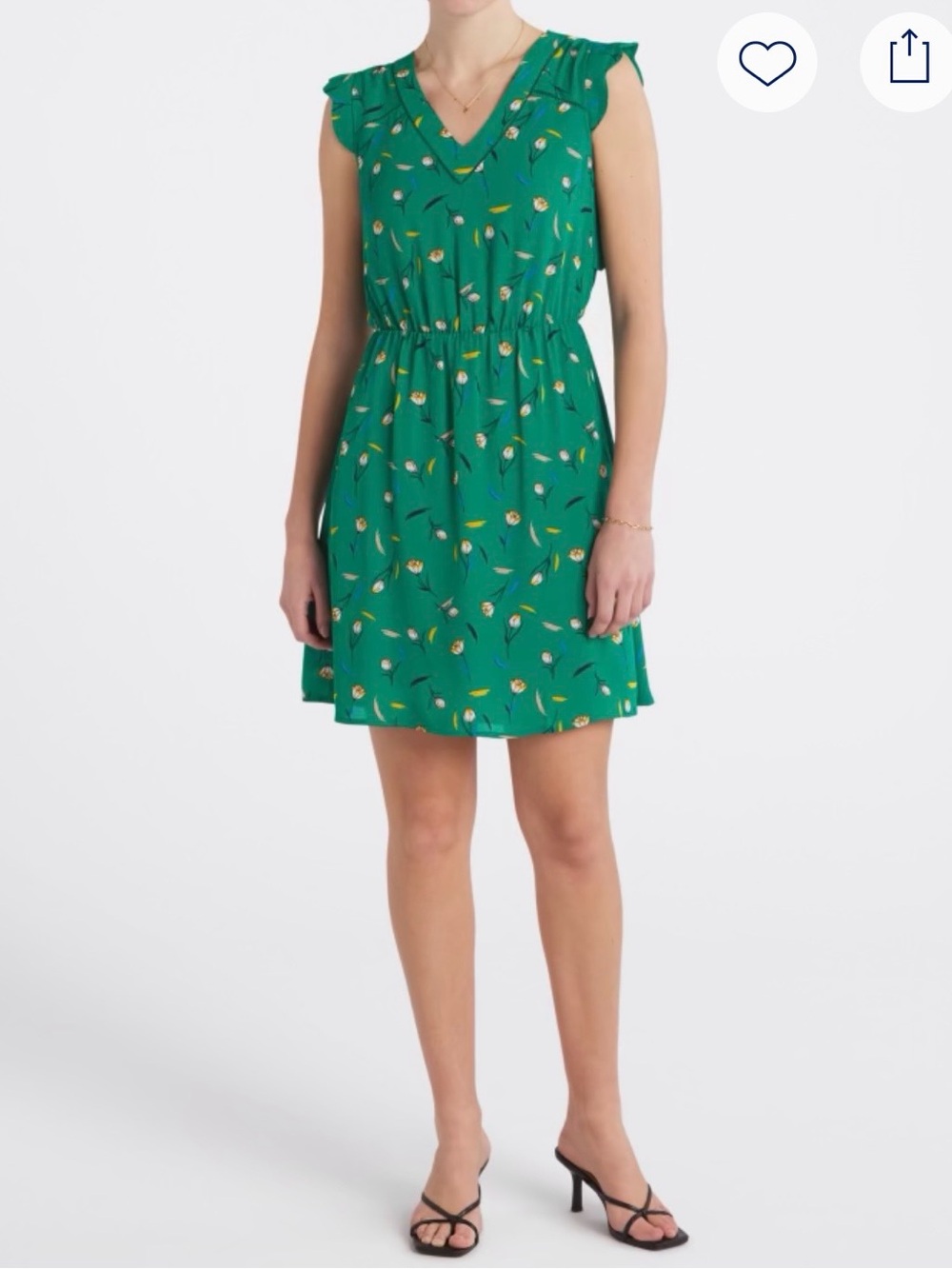 41 Hawthorn Green Floral V-Neck Mini Dress with Yellow Accents
